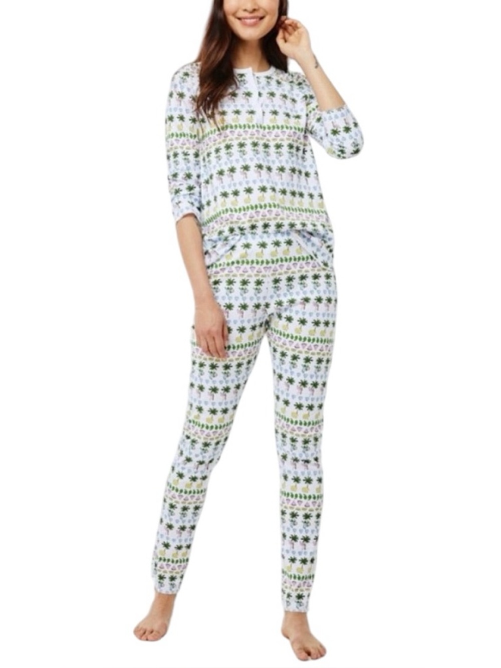Roller Rabbit Monkey Palm Trees Hearts PJ Party 2 Piece Pajama Set Size Medium